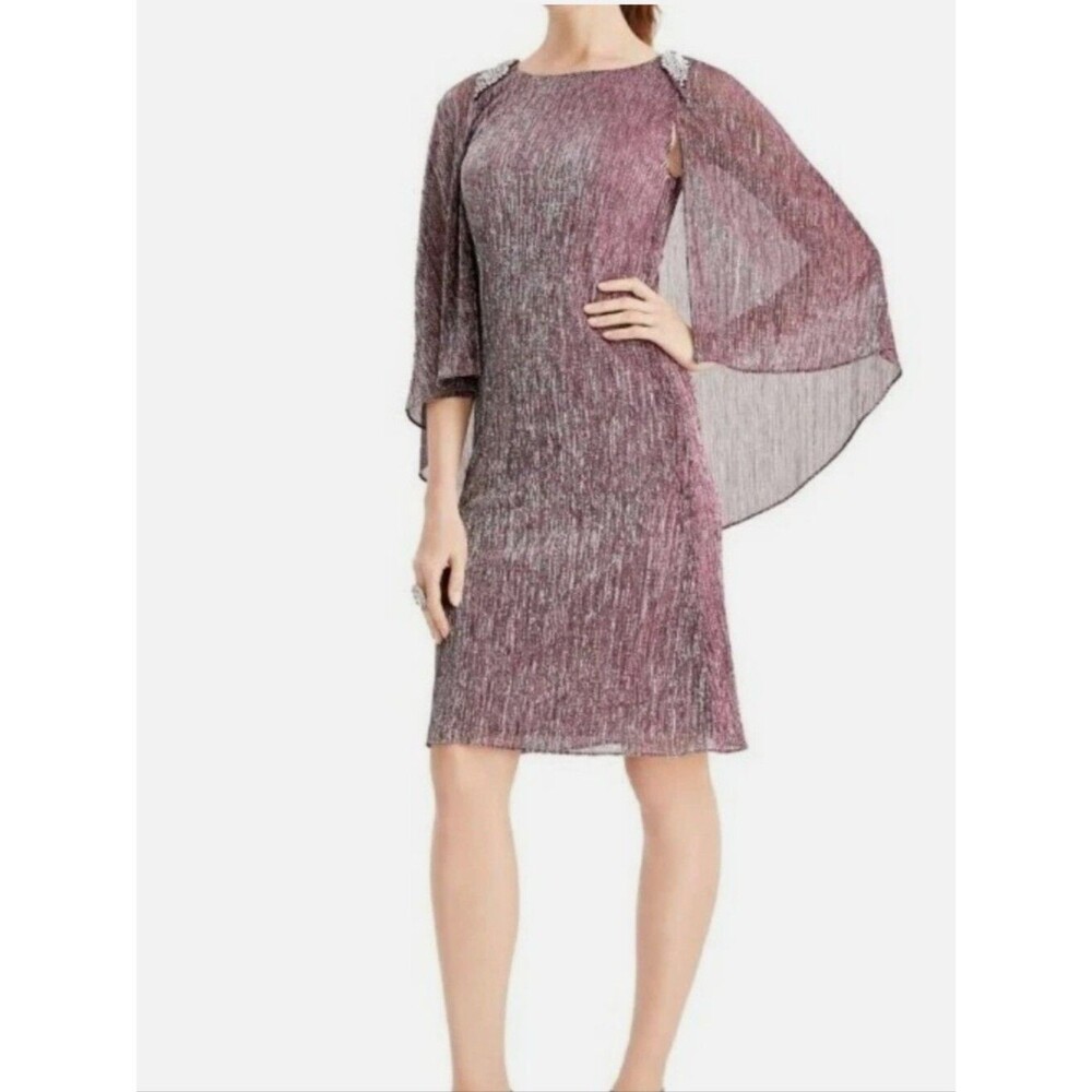 New Plus Size Plum Metallic Cape-Sleeve Dress